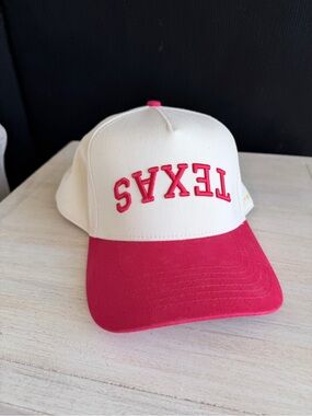 True Brvnd Upside Down TEXAS Trucker Hat in red and white